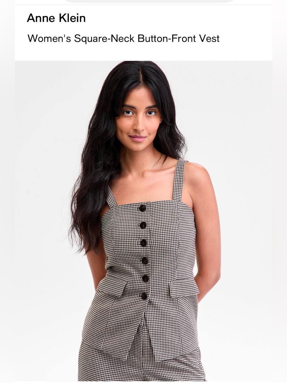 Anne Klein Black & White Houndstooth Square-Neck Button-Front Vest